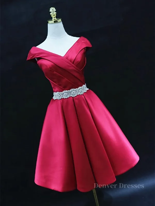 Off the Shoulder Short Burgundy Prom Dresses, Short Wine Red Formal Graduation Homecoming Dresses Tunics Office stylish