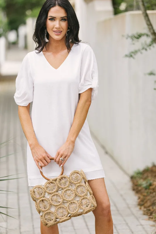 Sweet Moments White Shift Dress Tunics Chic elegant