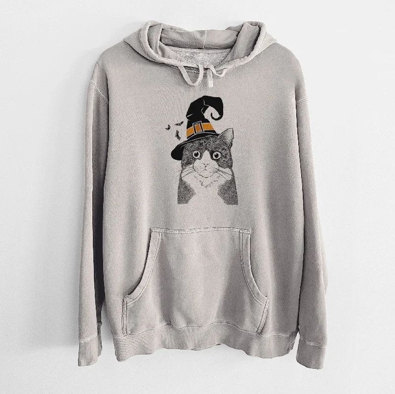 Witch Tux the Tuxedo Cat - Unisex Pigment Dyed Hoodie Hoodie with V-Neck Classic Versatile