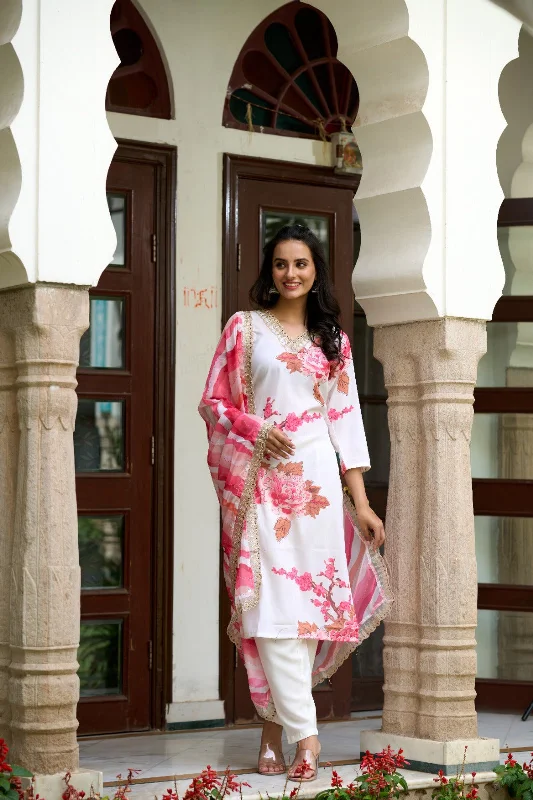 Women 'V' Neck Sequence Embroidery And Print Work Muslin Fabric Kurta Pant Set Comes With Printed Dupatta Comfy High-Waist Jeans Women 'V' Neck Sequence Embroidery And Print Work Muslin Fabric Kurta Pant Set Comes With Printed Dupatta Comfy High-Waist Jeans