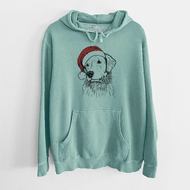 Santa Hat Quinn the Golden Retriever - Unisex Pigment Dyed Hoodie Hoodie with High-Low Hem Asymmetrical Trendy