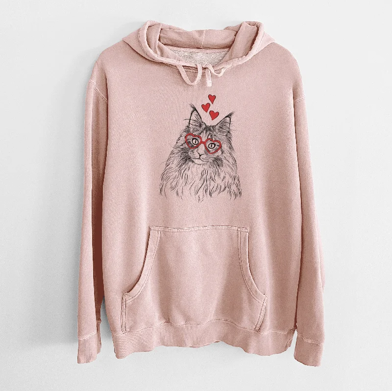 Valentine Kiki the Maine Coon Cat - Unisex Pigment Dyed Hoodie Hoodie with Velcro Closure Adjustable Secure