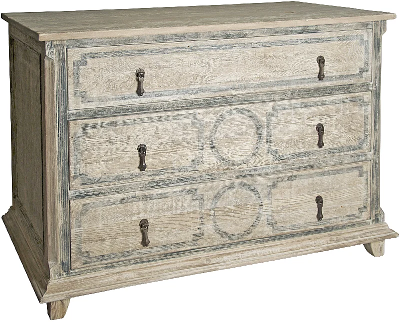 Livingston 3-Drawer Dresser - Grey Wash Wax With Stencil Square Neckline Feminine