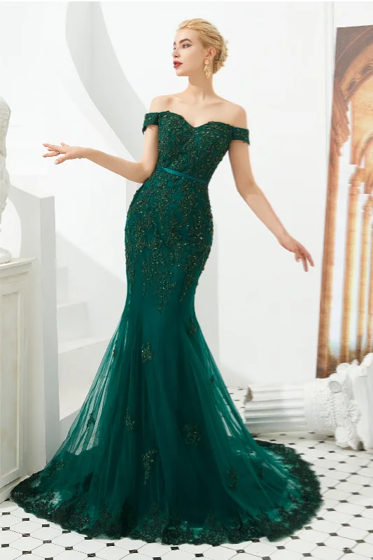 Off Shoulder Mermaid Dark Green Formal Evening Dresses with Lace Tunics Bestseller popular Off Shoulder Mermaid Dark Green Formal Evening Dresses with Lace Tunics Bestseller popular
