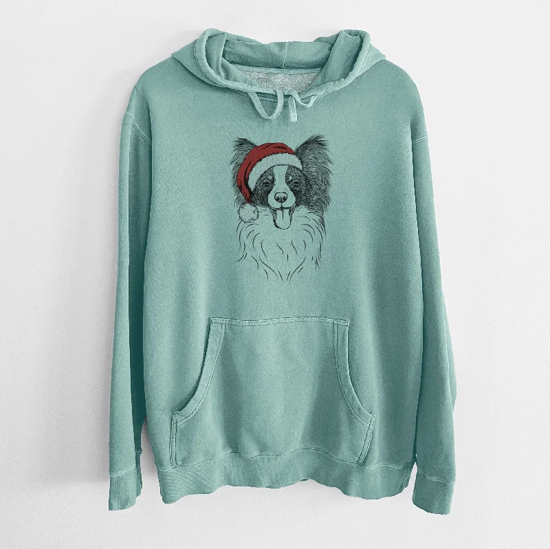 Santa Hat Patrick the Papillon - Unisex Pigment Dyed Hoodie Hoodie with Magnetic Closure Innovative Modern