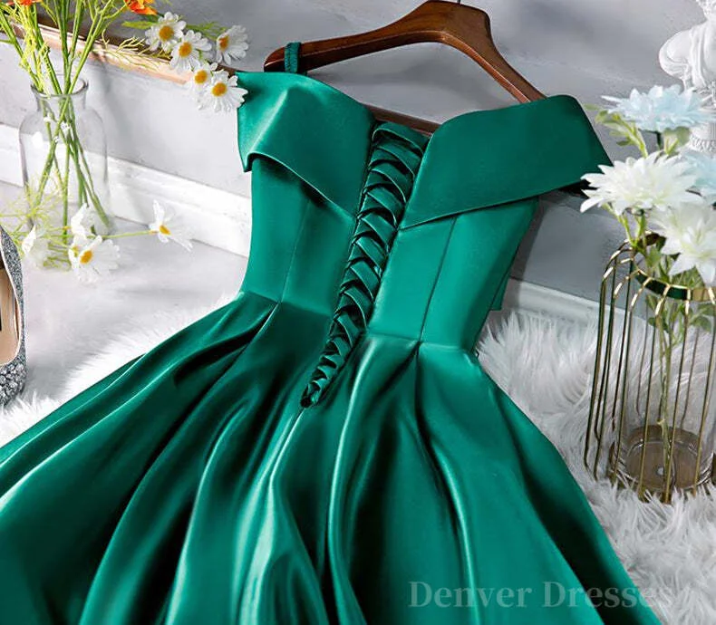 Cute Off Shoulder Green Satin Short Prom Dresses, Off the Shoulder Green Homecoming Dresses, Green Formal Evening Dresses Elegant Long Evening Cute Off Shoulder Green Satin Short Prom Dresses, Off the Shoulder Green Homecoming Dresses, Green Formal Evening Dresses Elegant Long Evening