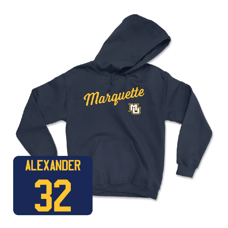 Navy Women's Lacrosse Script Hoodie  - Taylor Alexander Hoodie with Hem Fringe Bohemian Relaxed