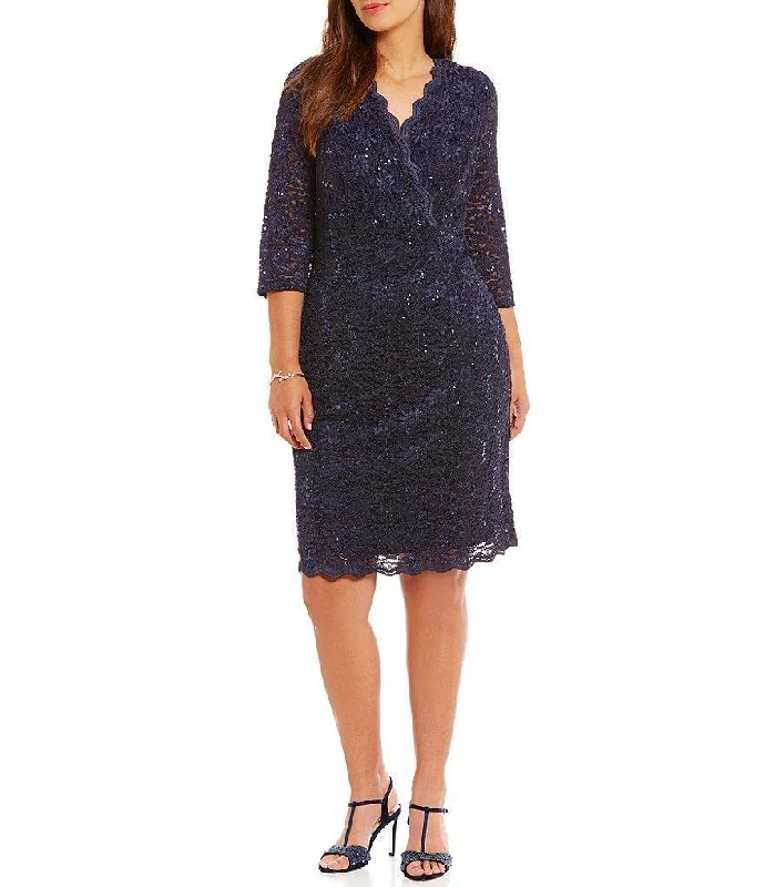 Alex Evenings - 4121805 Scalloped V Neck Lace Cocktail Dress 1 pc Midnight in size 16W Available Tunics Luxurious premium Alex Evenings - 4121805 Scalloped V Neck Lace Cocktail Dress 1 pc Midnight in size 16W Available Tunics Luxurious premium