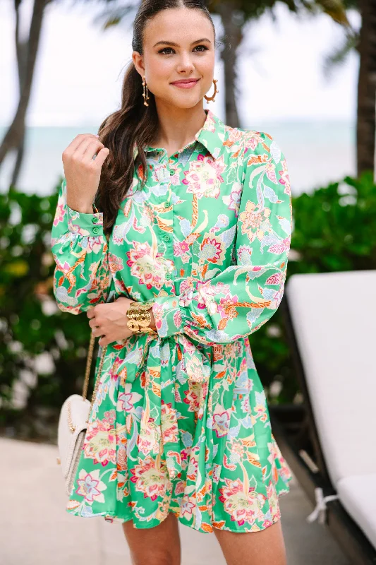 Stay On The Line Green Floral Dress Tunics Brand named