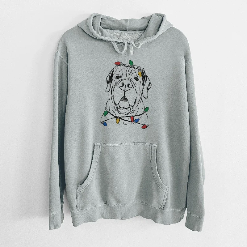 Christmas Lights Tufton the English Mastiff - Unisex Pigment Dyed Hoodie Hoodie Sweatshirt Pullover