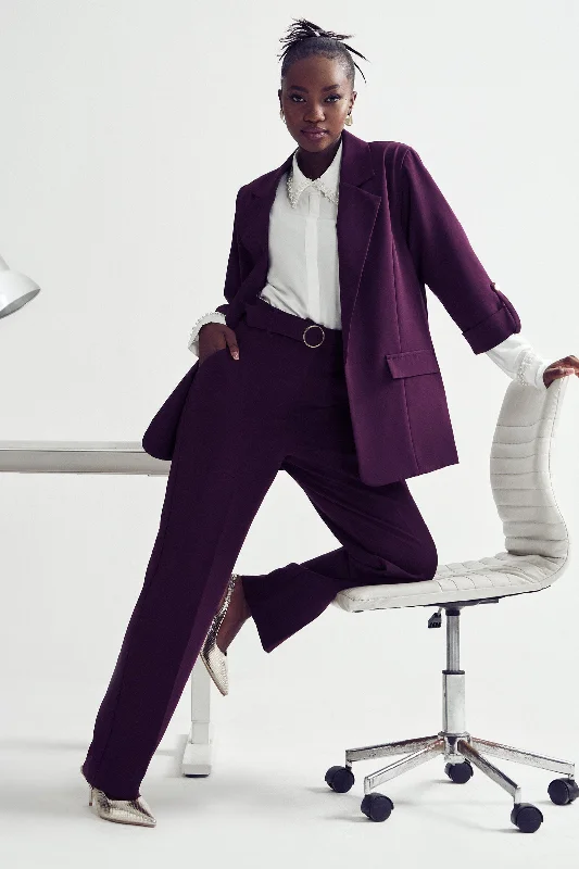 Belted Buckle Straight Leg Pant - Plum High-Waist Yoga Pants
