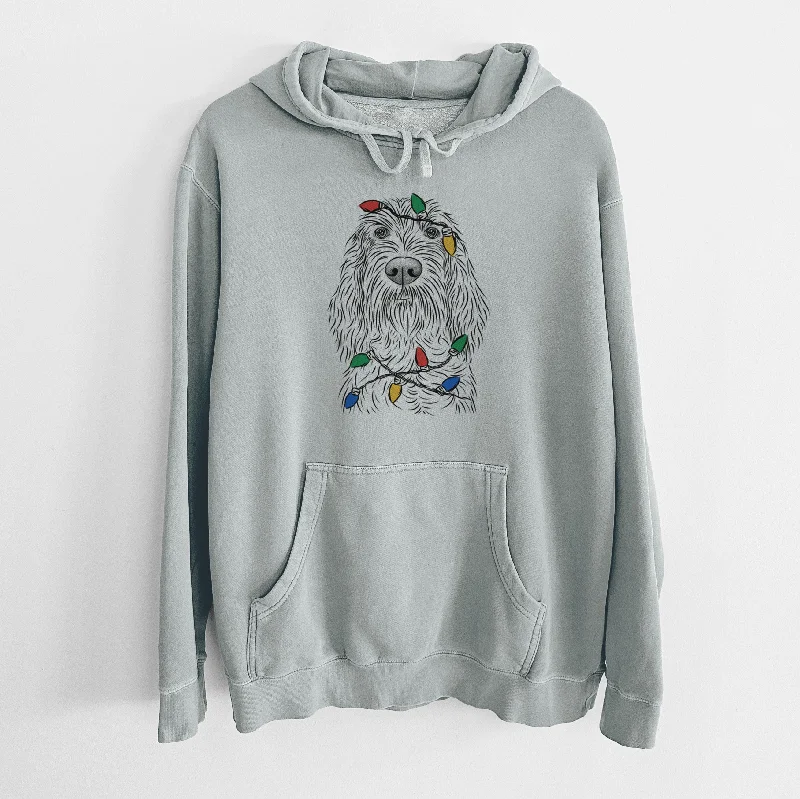 Christmas Lights Stefano the Spinone Italiano - Unisex Pigment Dyed Hoodie Hoodie with Illustration Artistic Creative