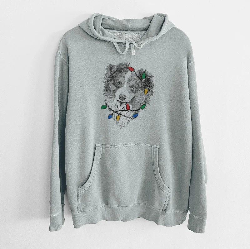Christmas Lights Doc the Mini Aussie - Unisex Pigment Dyed Hoodie Hoodie with Back Slit Movement Comfort