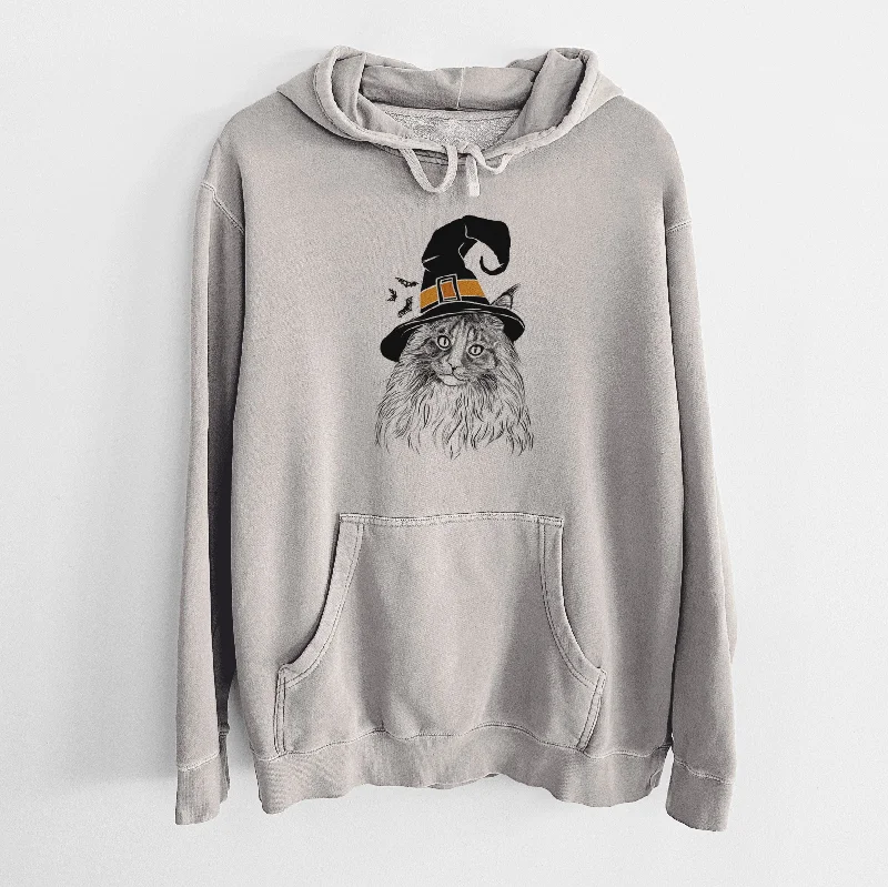 Witch Kiki the Maine Coon Cat - Unisex Pigment Dyed Hoodie Hoodie with Half-Zip Sporty Casual