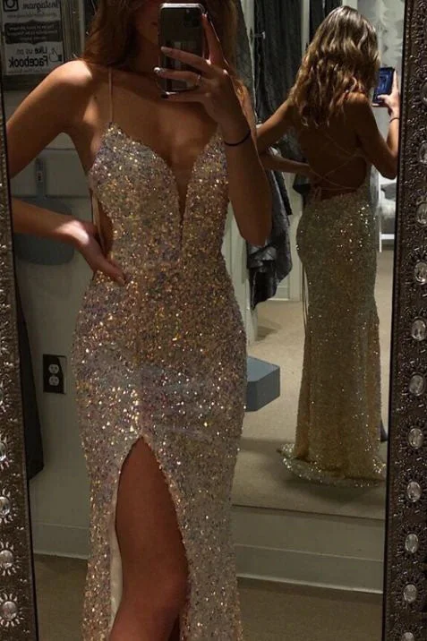 Mermaid Evening Dresses Spaghetti Straps V Neck Prom Dresses With Split Tunic Top Casual Mermaid Evening Dresses Spaghetti Straps V Neck Prom Dresses With Split Tunic Top Casual