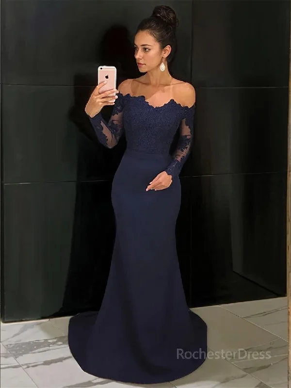 Trumpet/Mermaid Off-the-Shoulder Court Train Stretch Crepe Evening Dresses With Lace Tunics Lace romantic Trumpet/Mermaid Off-the-Shoulder Court Train Stretch Crepe Evening Dresses With Lace Tunics Lace romantic