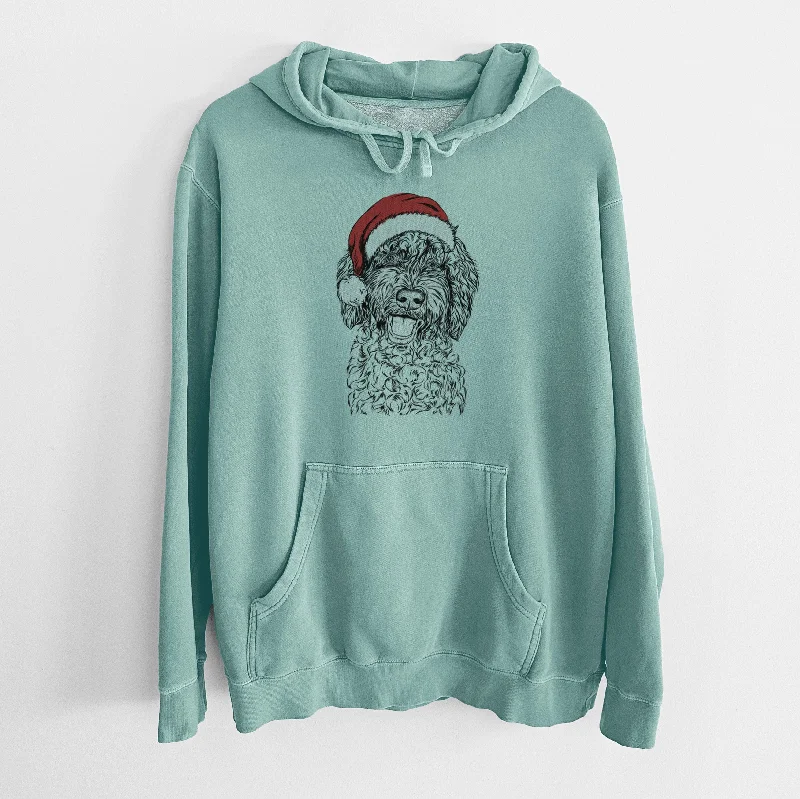 Santa Hat Jack the Chocolate Labradoodle - Unisex Pigment Dyed Hoodie Hoodie with Lace Feminine Delicate