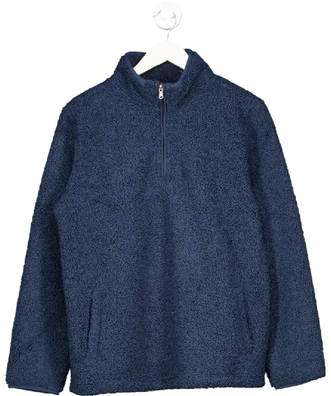 Crew Clothing Blue Borg Lounge Half Zip Sweatshirt In Navy UK 12 Hoodie with Hem Embroidery Detailed Premium