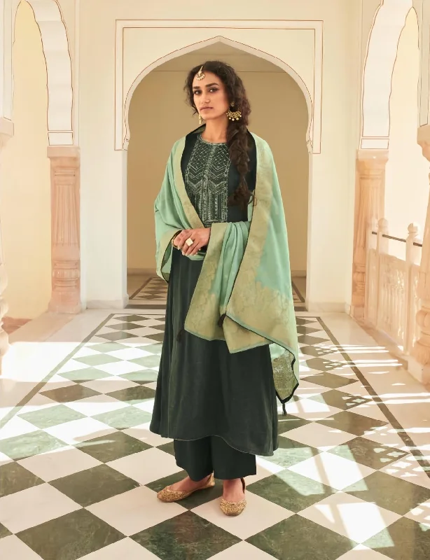 Green Unstitched Cotton Suit Dress Material with Dupatta Maxi Flowy Bohemian