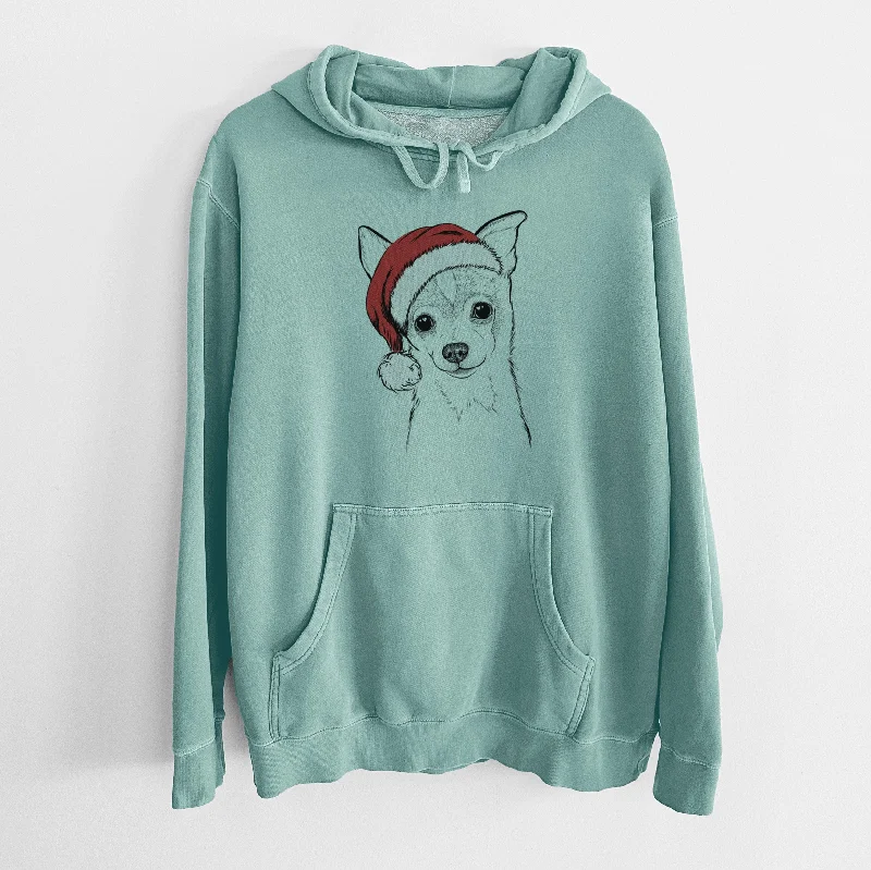 Santa Hat Buggy the Chihuahua - Unisex Pigment Dyed Hoodie Hoodie with Neon Bright Vibrant