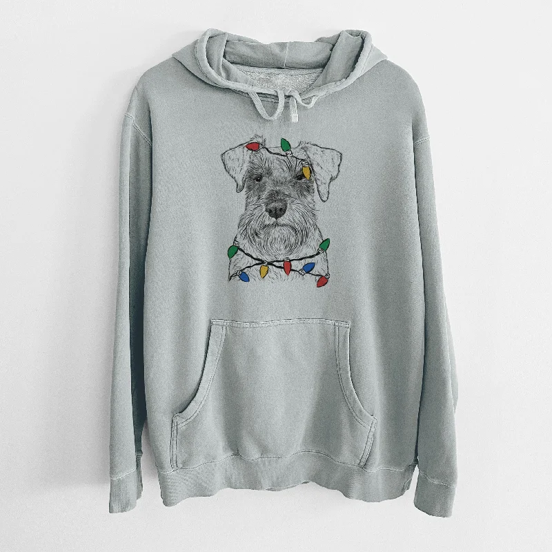 Christmas Lights Smokey the Miniature Schnauzer - Unisex Pigment Dyed Hoodie Hoodie with Raw Hem Edgy Unfinished