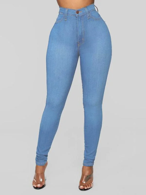 Women's Solid Color Slim High Stretch Denim Pencil Pants High-Waist Jeans