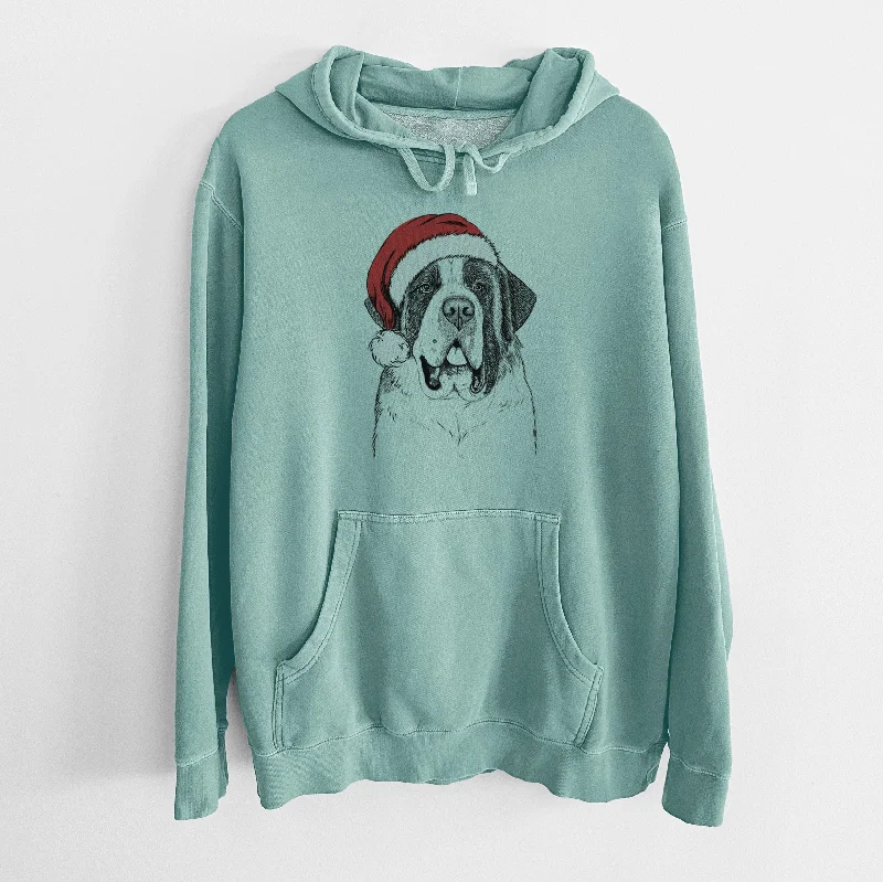 Santa Hat Thor the Saint Bernard - Unisex Pigment Dyed Hoodie Hoodie with Gradient Ombre Colorful