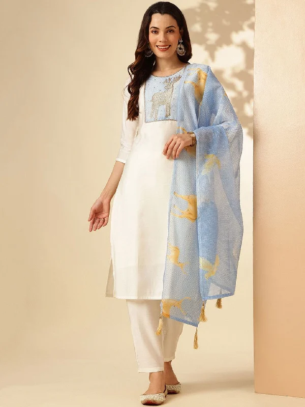 Women White Pv Chanderi Fabric Kurta Pant With Dupatta Set Fabric Kurta Pant Set Comes With Dupatta Elegant Wool Trousers Women White Pv Chanderi Fabric Kurta Pant With Dupatta Set Fabric Kurta Pant Set Comes With Dupatta Elegant Wool Trousers