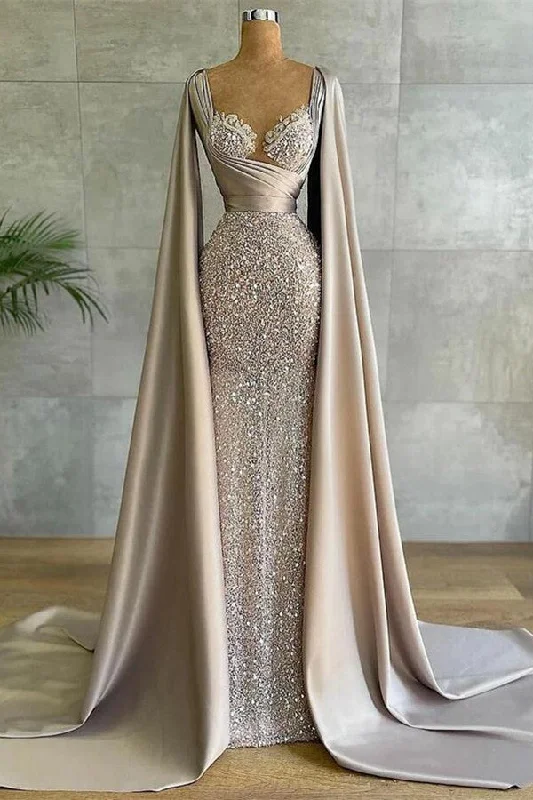 Luxurious Mermaid Long with Cape Sleeve Elegant Evening Dress Boatneck Modish Everyday Luxurious Mermaid Long with Cape Sleeve Elegant Evening Dress Boatneck Modish Everyday