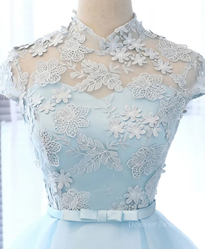 Blue tulle lace short prom dress, blue tulle lace homecoming dress Tunics Trendy modern Blue tulle lace short prom dress, blue tulle lace homecoming dress Tunics Trendy modern