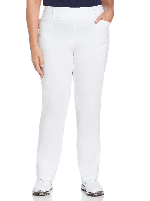 Women's Plus Pull-On Stretch Tech Flat Front Golf Pant Relaxed High-Waist Trousers