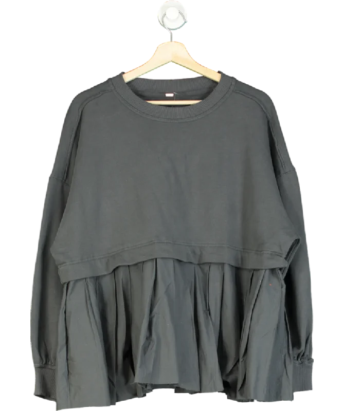 Free People Grey Eleanor Sweatshirt Dress UK M Hoodie with Hem Applique Textured Unique