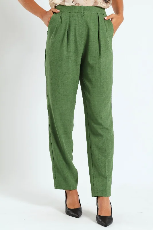 Pleat Detail Tapered Leg Melange Look Pant Casual Drawstring Pants
