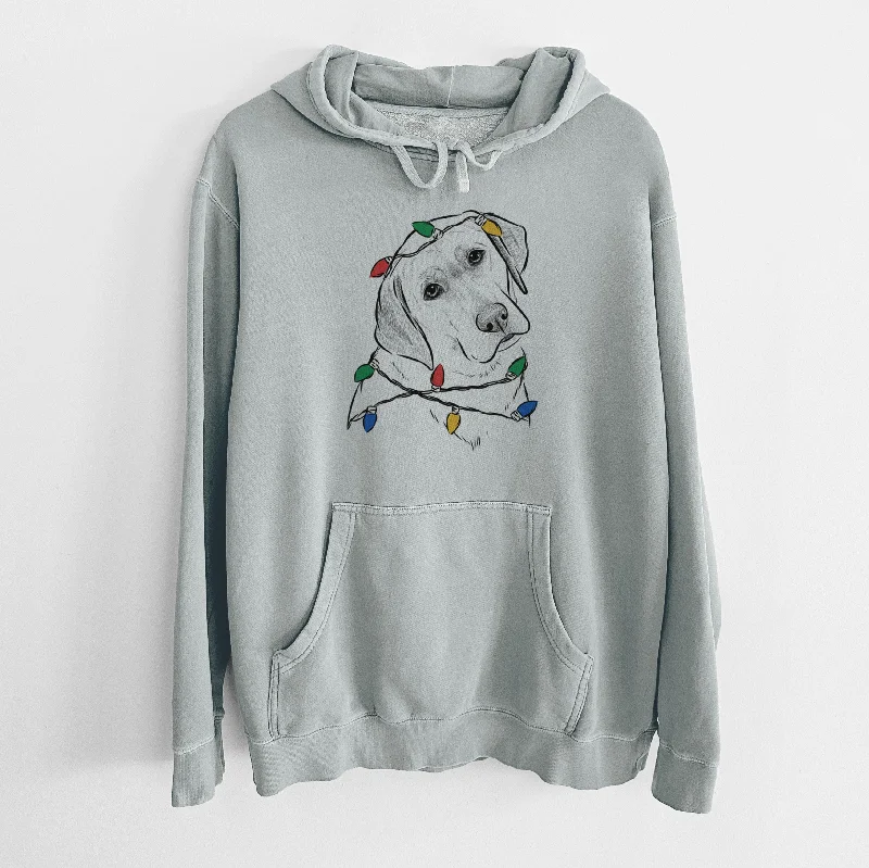 Christmas Lights Stella the Yellow Lab - Unisex Pigment Dyed Hoodie Hoodie with Frayed Bohemian Relaxed