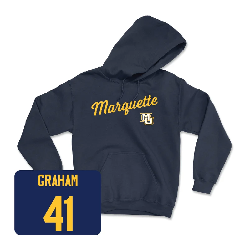 Navy Women's Lacrosse Script Hoodie  - Addyson Graham Hoodie with High-Low Hem Asymmetrical Trendy