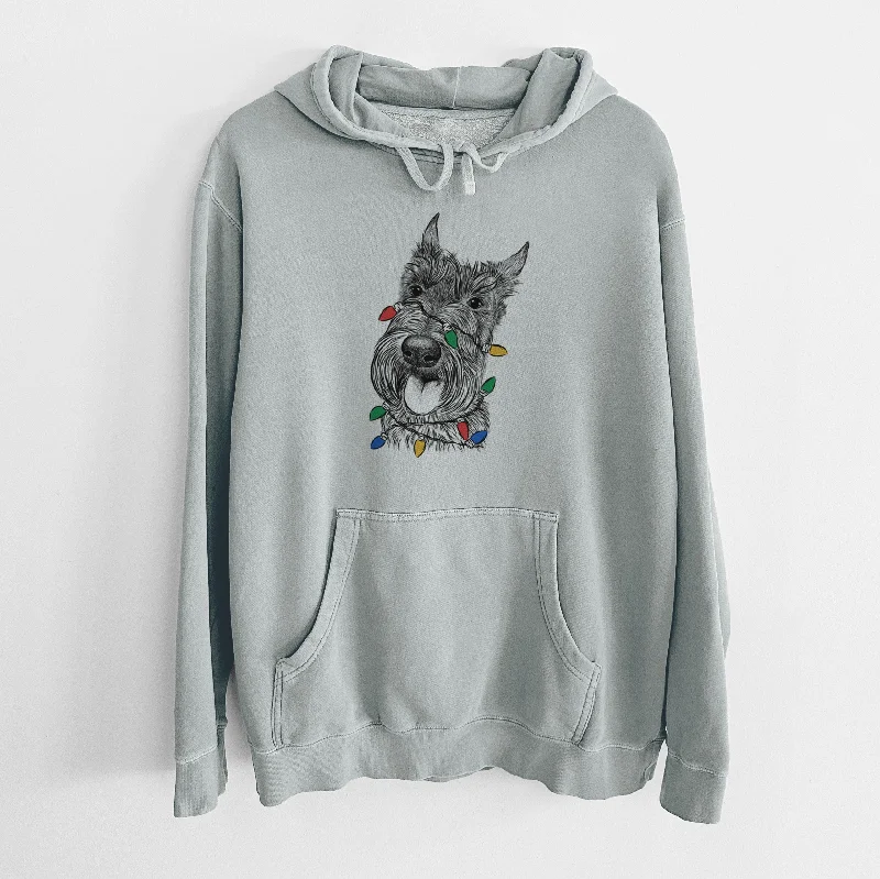 Christmas Lights Magnus the Scottish Terrier - Unisex Pigment Dyed Hoodie Hoodie with Mesh Breathable Sporty