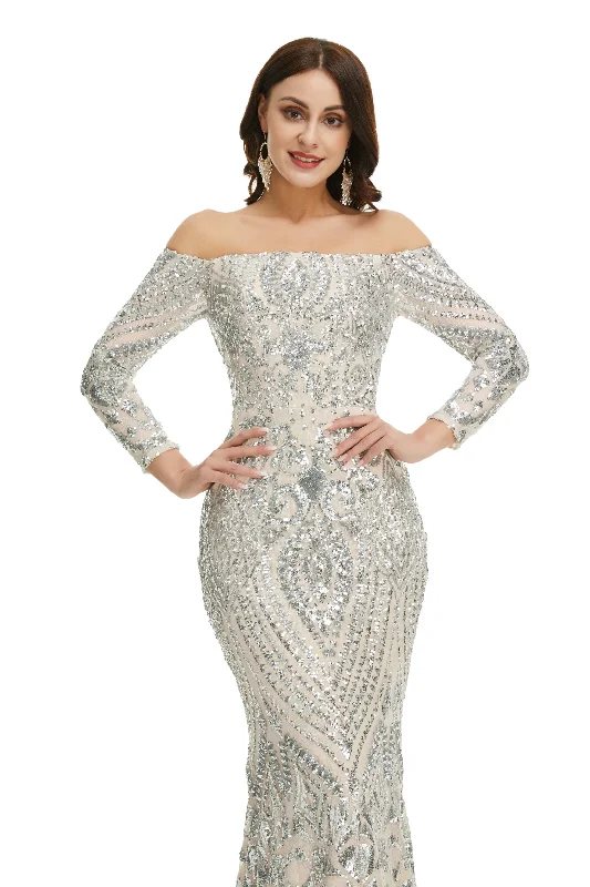 Sequins Mermaid Long Sleeves Off the Shoulder Evening Dresses Tunics Cozy comfortable Sequins Mermaid Long Sleeves Off the Shoulder Evening Dresses Tunics Cozy comfortable
