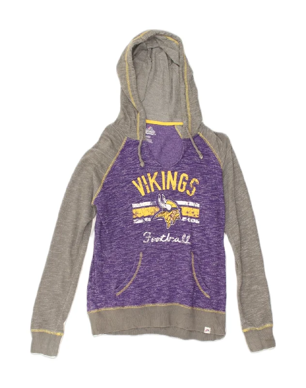 MAJESTIC Womens Graphic Hoodie Jumper UK 10 Small Purple Colourblock Hoodie with Hood Adjustable Protection