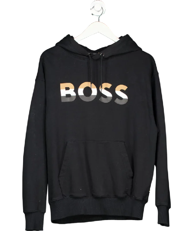 BOSS Black Cotton Signature Stripe Logo Hoodie UK M Graphic Hoodie Design Print