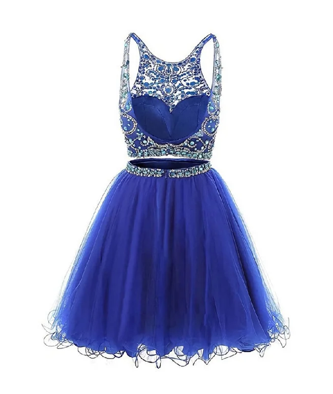 Blue two pieces tulle sequin beads short prom dress, blue homecoming Tunics Chinos classic Blue two pieces tulle sequin beads short prom dress, blue homecoming Tunics Chinos classic