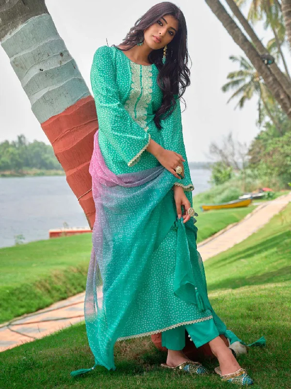Lawn Cotton Unstitched Women Suit Dress Material Green Tunics Chinos classic