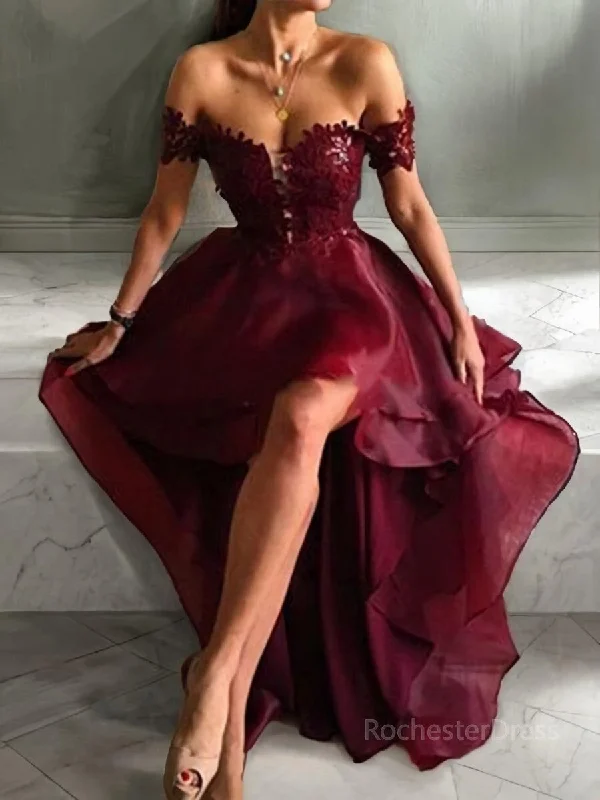 A-Line/Princess Off-the-Shoulder Asymmetrical Organza Evening Dresses With Appliques Lace Tunics Modern contemporary A-Line/Princess Off-the-Shoulder Asymmetrical Organza Evening Dresses With Appliques Lace Tunics Modern contemporary
