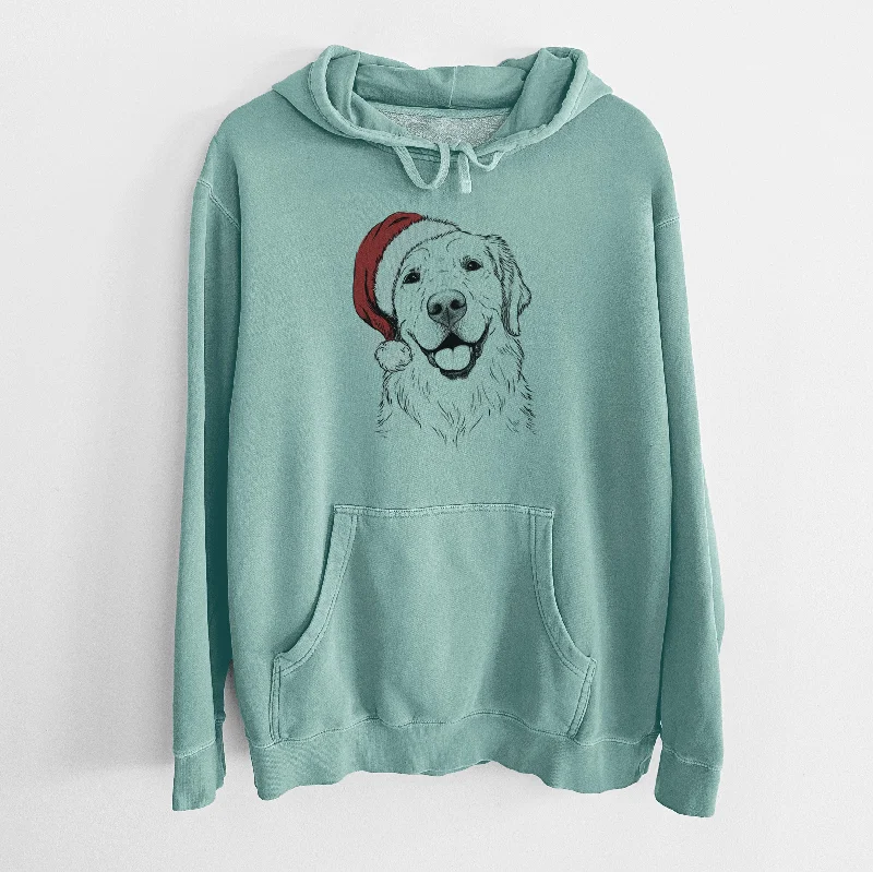 Santa Hat Griffin the Golden Retriever - Unisex Pigment Dyed Hoodie Hoodie with Hem Detail Decorative Unique