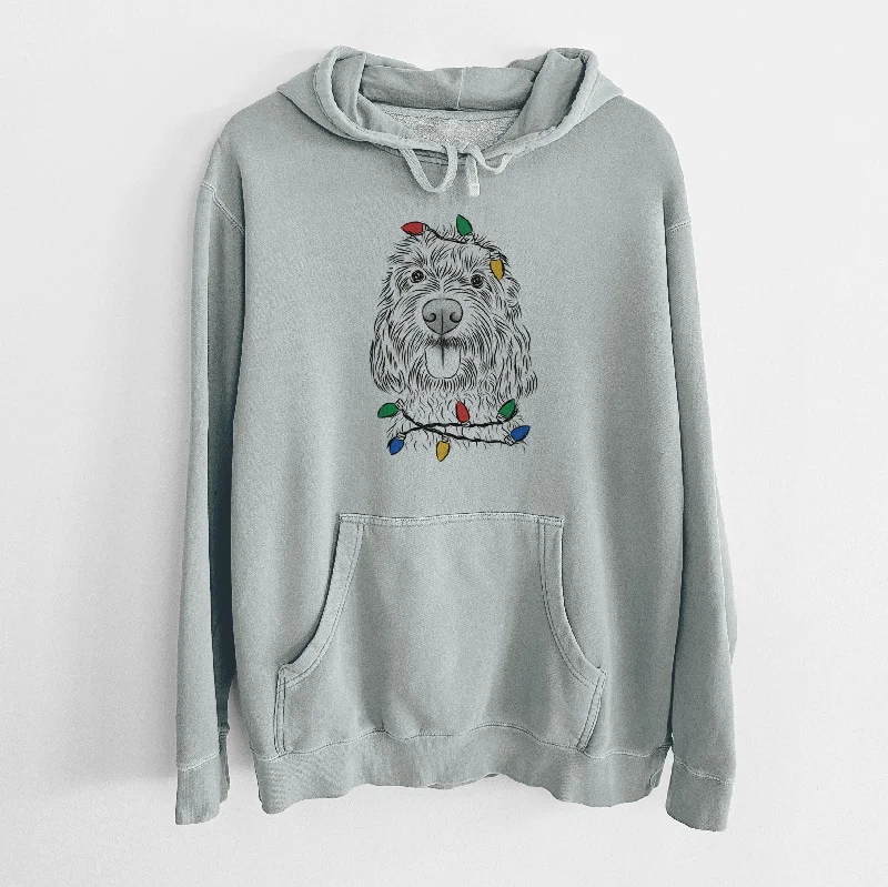 Christmas Lights Clover the Cockapoo - Unisex Pigment Dyed Hoodie Hoodie Dress Longline Feminine Christmas Lights Clover the Cockapoo - Unisex Pigment Dyed Hoodie Hoodie Dress Longline Feminine