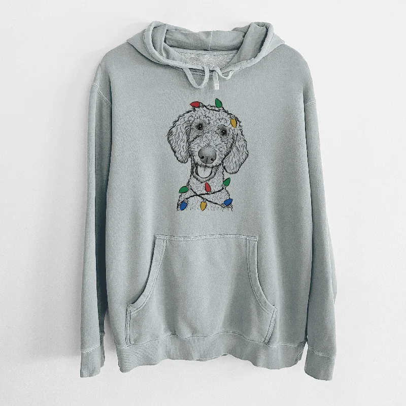 Christmas Lights Fenway the Goldendoodle - Unisex Pigment Dyed Hoodie Hoodie with Turtle Neck Cozy Winter