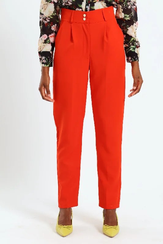 Double Button Slim Leg Pants - Red Soft Stretch Leggings