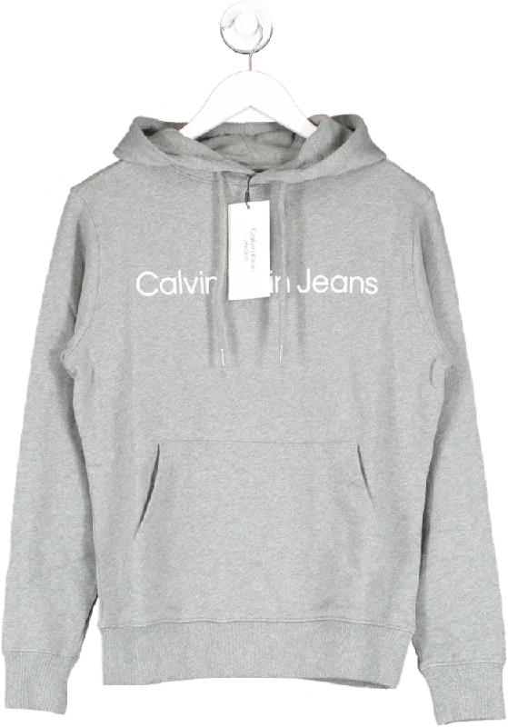 Calvin Klein Grey Mid-grey Logo Hoodie UK XXS Hoodie with Rolled Sleeves Casual Relaxed