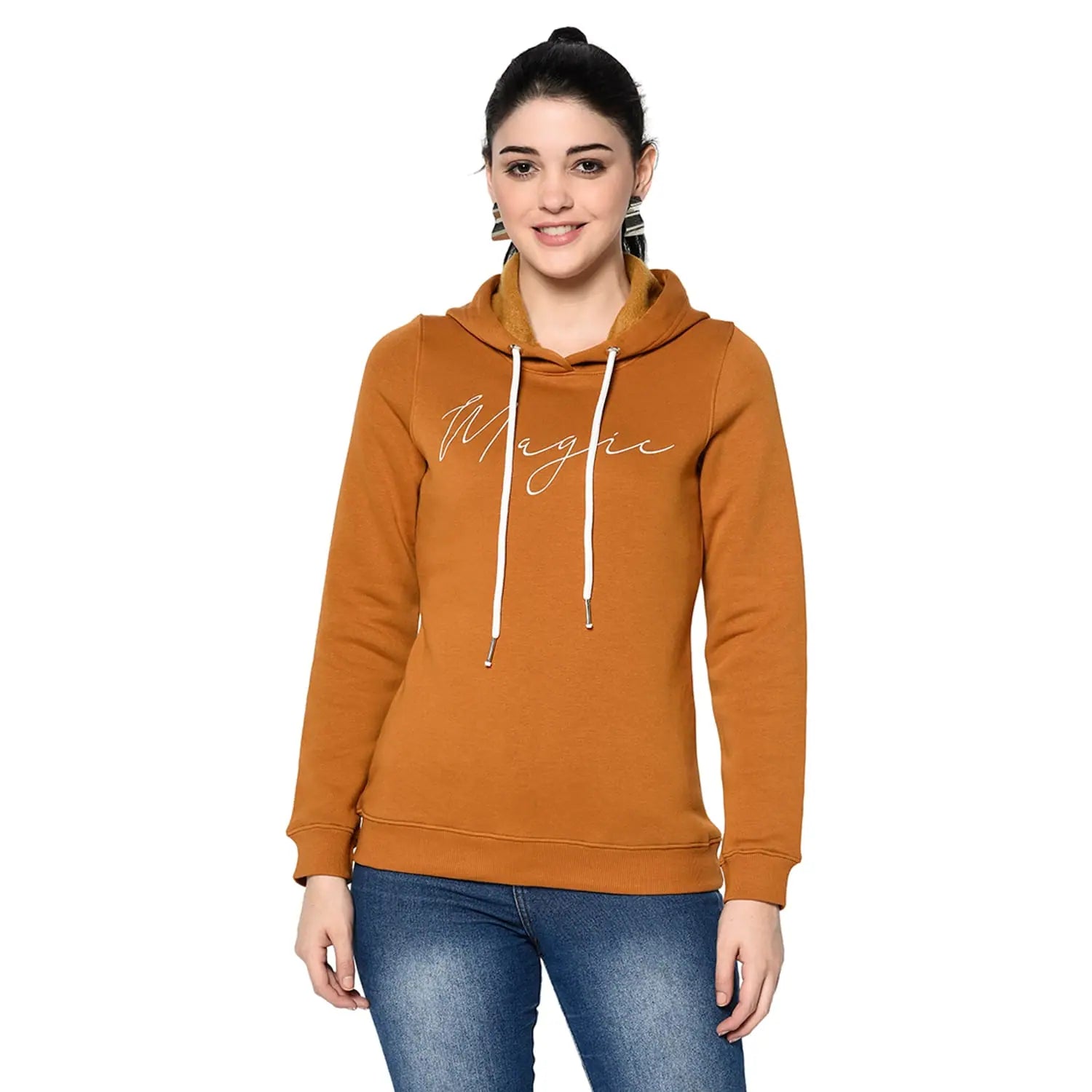 Trufit Hooded Women's Full Sleeve Sweatshirt Hoodie with Applique Textured Unique