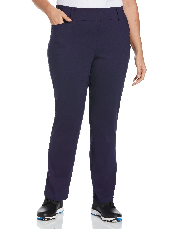 Women's Plus Pull-On Stretch Tech Flat Front Golf Pant Fashionable Button-Up Pants