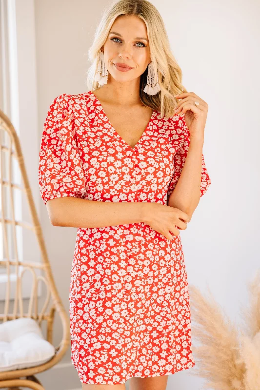 Step It Up Tomato Red Ditsy Floral Dress Tunics Recommended stylist